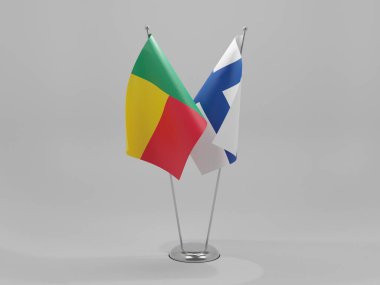 Finlandiya - Benin İşbirliği Bayrakları, Beyaz Arkaplan - 3D Yapılandırma