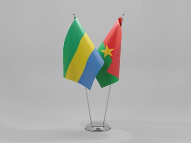 Burkina Faso - Gabon İşbirliği Bayrakları, Beyaz Arkaplan - 3D Render