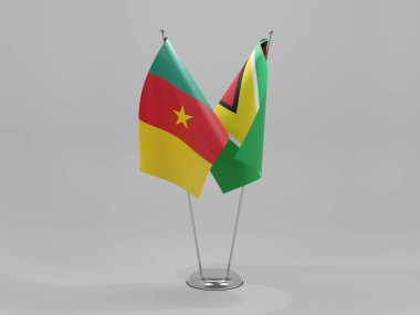 Guyana - Kamerun İşbirliği Bayrakları, Beyaz Arkaplan - 3D Render