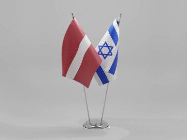 İsrail - Letonya İşbirliği Bayrakları, Beyaz Arkaplan - 3D Yapılandırma