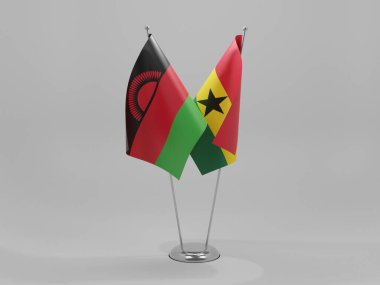 Gana - Malavi İşbirliği Bayrakları, Beyaz Arkaplan - 3D Render
