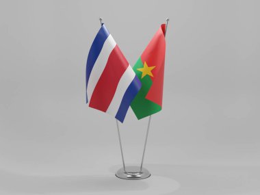 Burkina Faso - Kosta Rika İşbirliği Bayrakları, Beyaz Arkaplan - 3D Render