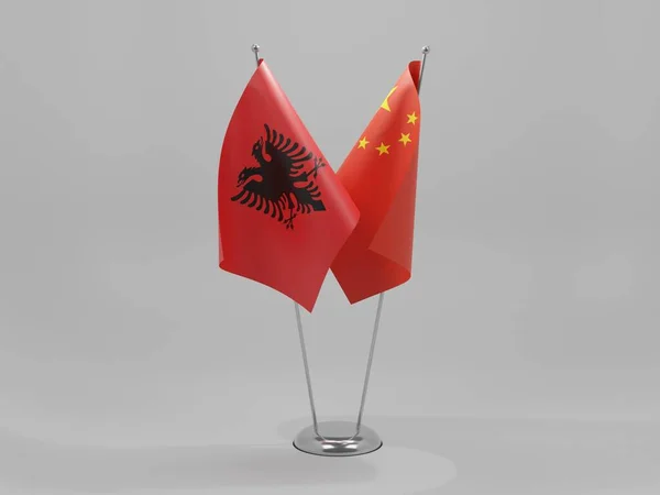 Banderas Cooperación Entre China Albania Fondo Blanco Render — Foto de Stock