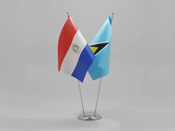Saint Lucia Paraguay Kooperationsfahnen Weißer Hintergrund Render — Stockfoto