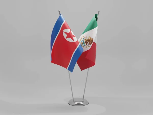 México Bandeiras Cooperação Coreia Norte Fundo Branco Render — Fotografia de Stock
