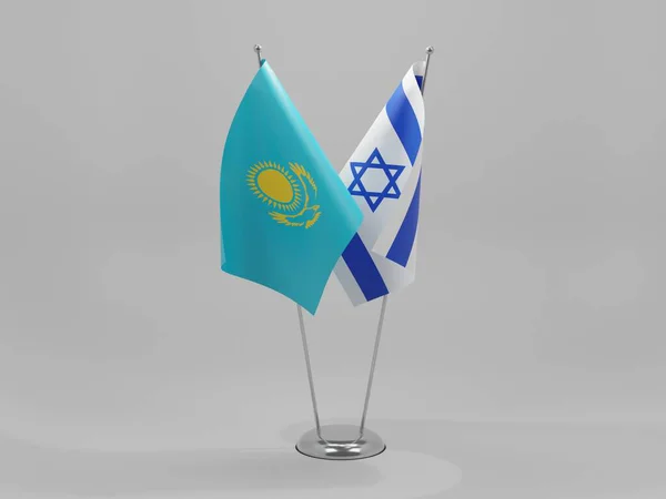 以色列 哈萨克斯坦合作旗 白色背景 3D渲染 — 图库照片