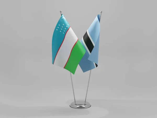 Botsuana Bandeiras Cooperação Usbequistão Fundo Branco Render — Fotografia de Stock