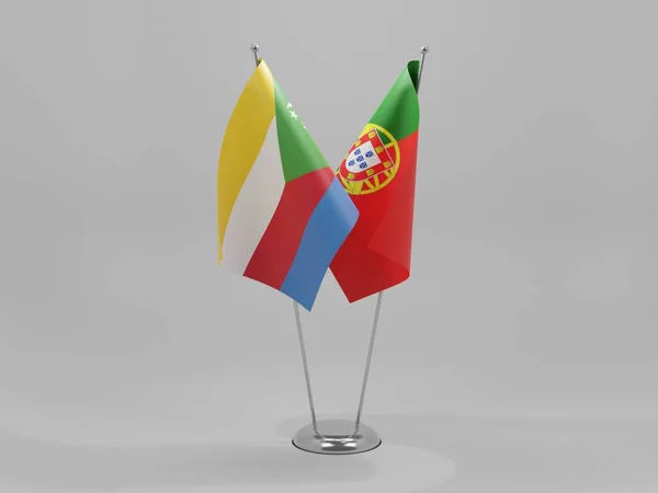 Portugal Bandeiras Cooperação Das Comores Fundo Branco Render — Fotografia de Stock