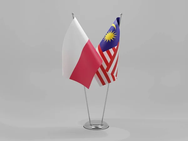 Malaysia Bendera Kerja Sama Polandia Latar Belakang Putih Perender — Stok Foto