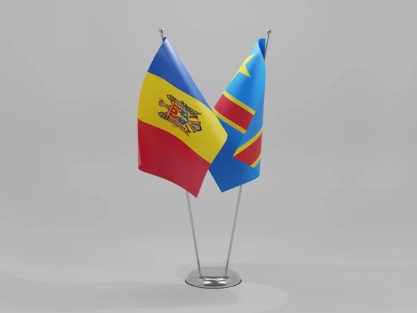 Demokratyczna Republika Konga Mołdawia Flagi Współpracy Białe Tło Render — Zdjęcie stockowe