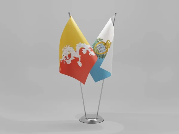 San Marino Bandeiras Cooperação Butão Fundo Branco Render — Fotografia de Stock