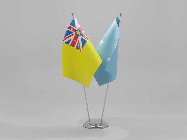 Микрон Флаги Сотрудничества Ниуэ Белый Фон Рендер — стоковое фото