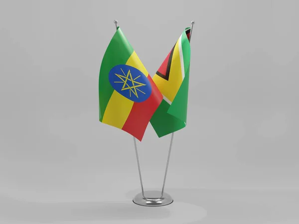 Guyana Äthiopien Kooperationsfahnen Weißer Hintergrund Render — Stockfoto
