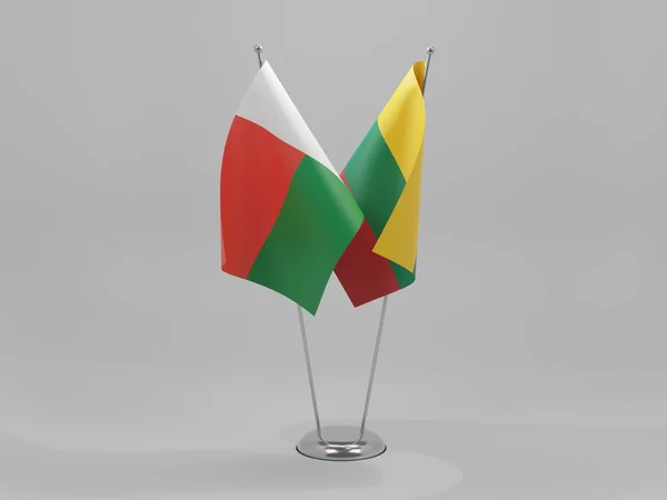 Lituania Madagascar Banderas Cooperación Fondo Blanco Render —  Fotos de Stock