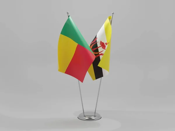 Brunei Benin Kooperationsfahnen Weißer Hintergrund Render — Stockfoto
