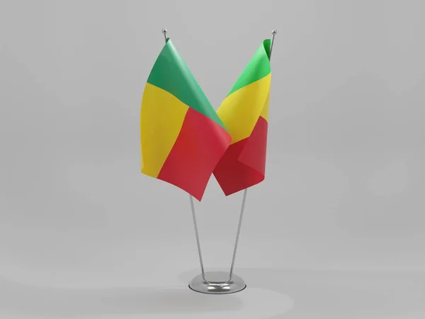 Mali Bandeiras Cooperação Benim Fundo Branco Render — Fotografia de Stock
