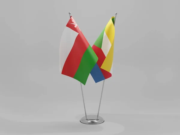 Comores Bandeiras Cooperação Omã Fundo Branco Render — Fotografia de Stock