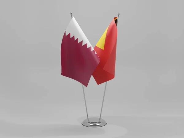 Timor Oriental Banderas Cooperación Qatar Fondo Blanco Render — Foto de Stock