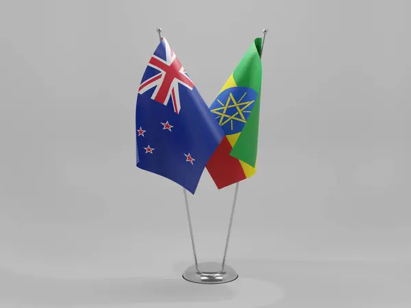 Etiopía Banderas Cooperación Nueva Zelanda Fondo Blanco Render — Foto de Stock