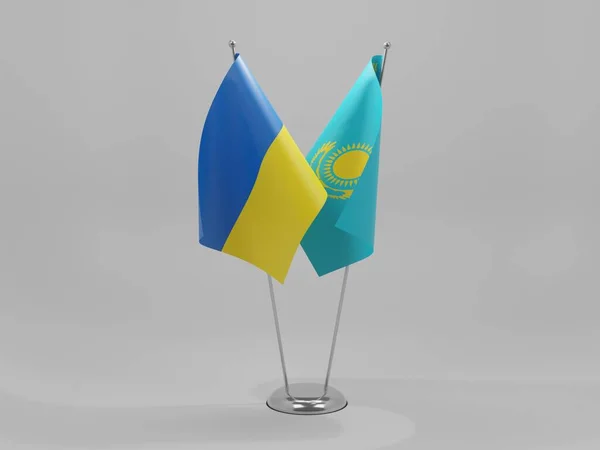 Kazakhstan Ukraine Drapeaux Coopération Fond Blanc Render — Photo