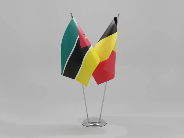 Bélgica Banderas Cooperación Mozambique Fondo Blanco Render —  Fotos de Stock