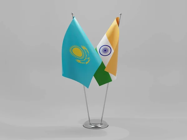 India Banderas Cooperación Kazajstán Fondo Blanco Render — Foto de Stock