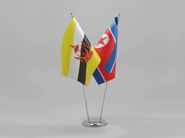 North Korea Brunei Cooperation Flags White Background Render — Stock Photo, Image