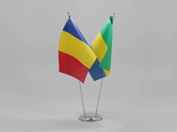 Gabun Rumänien Kooperationsfahnen Weißer Hintergrund Render — Stockfoto