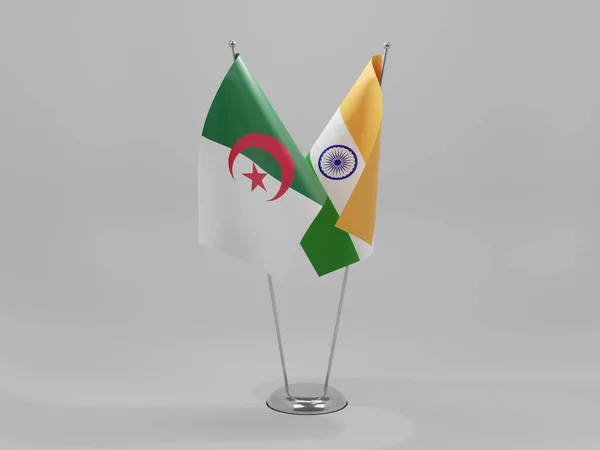 India Argelia Banderas Cooperación Fondo Blanco Render —  Fotos de Stock