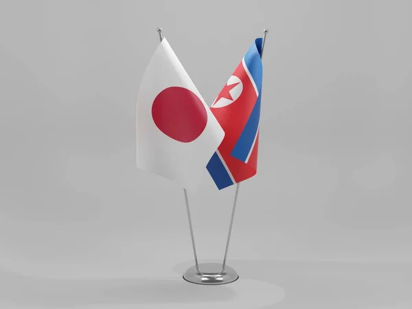 Corea Del Norte Banderas Cooperación Japón Fondo Blanco Render —  Fotos de Stock