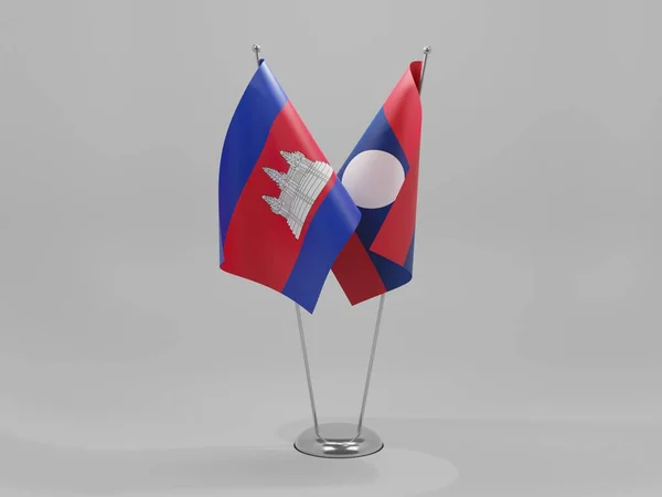 Laos Kambodża Flagi Współpracy Białe Tło Render — Zdjęcie stockowe