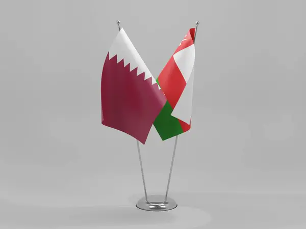 Omán Banderas Cooperación Qatar Fondo Blanco Render —  Fotos de Stock