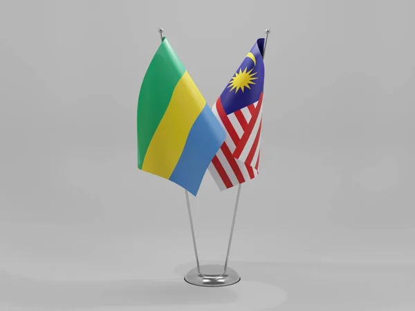Malásia Bandeiras Cooperação Gabão Fundo Branco Render — Fotografia de Stock