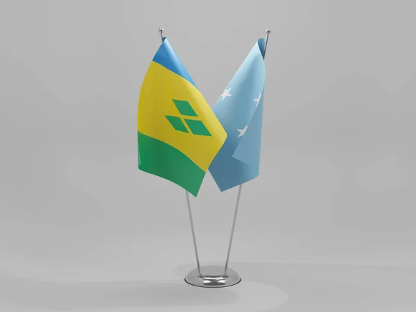 Mikronesien Vincent Und Die Grenadinen Flaggen Der Zusammenarbeit Weißer Hintergrund — Stockfoto