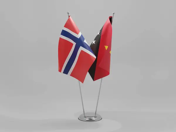 Papua Nova Guiné Bandeiras Cooperação Noruega Fundo Branco Render — Fotografia de Stock