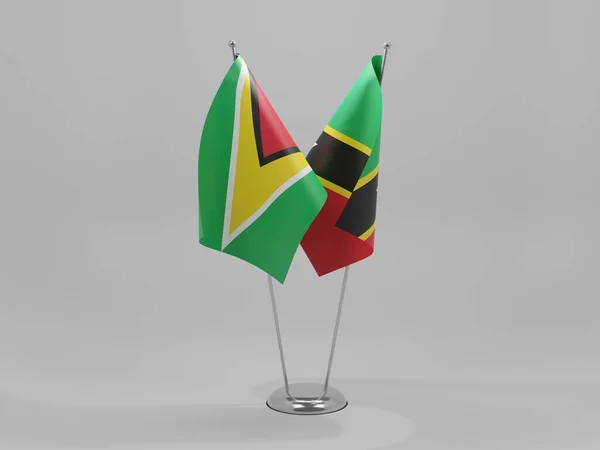 Saint Kitts Nevis Guyana Cooperation Flags White Background Render — 스톡 사진