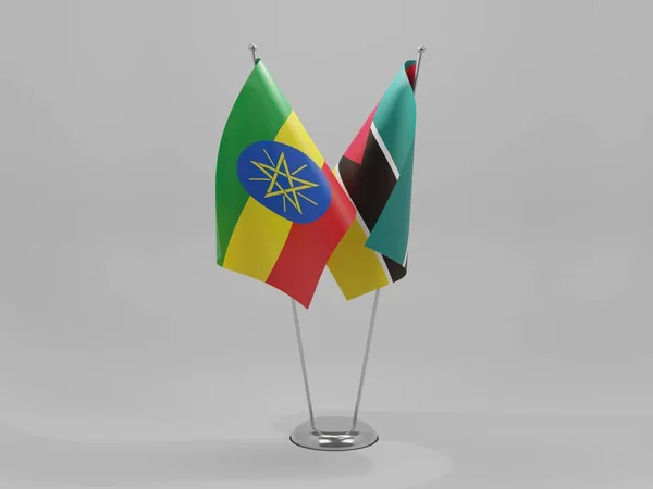 Mozambique Etiopía Banderas Cooperación Fondo Blanco Render — Foto de Stock
