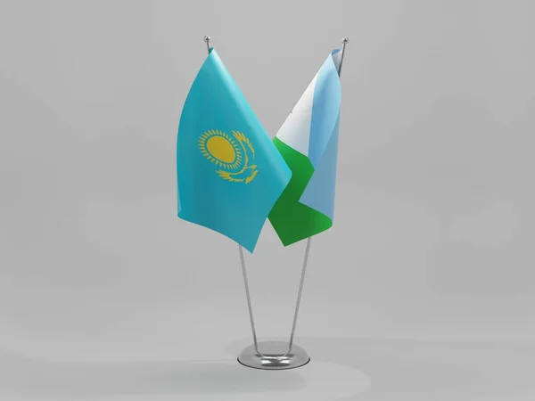 Yibuti Banderas Cooperación Kazajstán Fondo Blanco Render —  Fotos de Stock