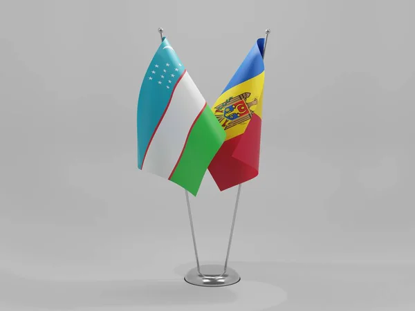 Moldavia Uzbekistán Banderas Cooperación Fondo Blanco Render —  Fotos de Stock