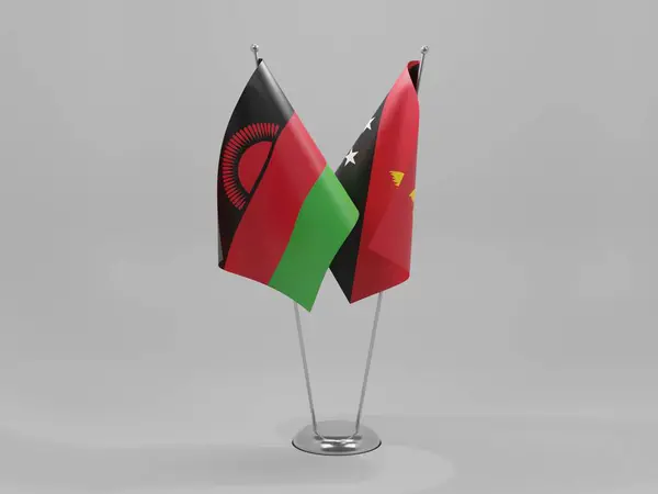 Papúa Nueva Guinea Banderas Cooperación Malawi Fondo Blanco Render —  Fotos de Stock