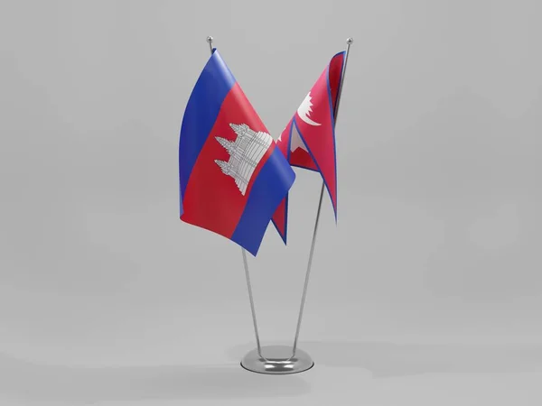 Nepal Kambodjas Samarbetsflaggor Vit Bakgrund Render — Stockfoto