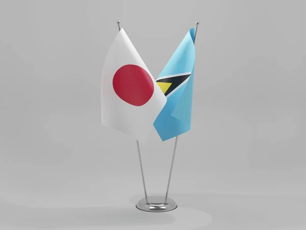 Saint Lucia Japan Samarbete Flaggor Vit Bakgrund Render — Stockfoto