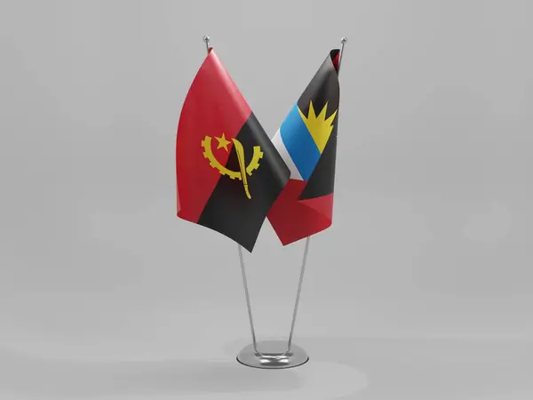 Antigua Barbuda Angola Banderas Cooperación Fondo Blanco Render —  Fotos de Stock