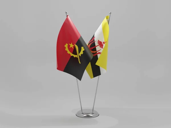 Brunei Angola Cooperation Flags White Background Render — Stock Photo, Image