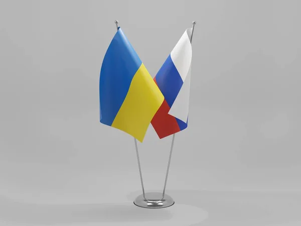 ロシア ウクライナ協力旗 白背景 3Dレンダリング — ストック写真