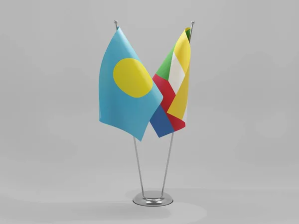 Komoros Palau Şbirliği Bayrakları Beyaz Arkaplan Render — Stok fotoğraf