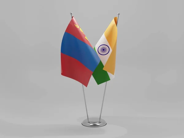 India Mongolia Cooperation Flags White Background Render — Stock Photo, Image