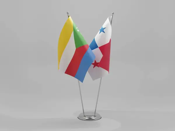 Panama Comore Szigeteki Együttműködési Zászlók Fehér Háttér Render — Stock Fotó