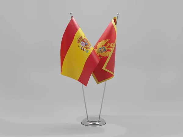 Montenegro Spain Cooperation Flags White Background Render — 스톡 사진