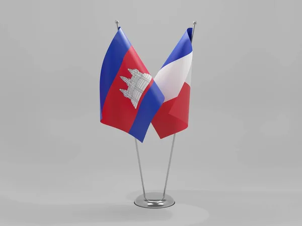 Frankreich Kambodscha Kooperationsflaggen Weißer Hintergrund Render — Stockfoto